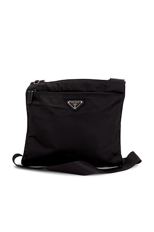 Prada Tessuto Flat Messenger Bag in Black