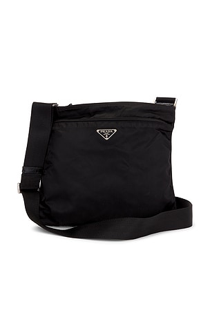 Prada Tessuto Flat Messenger Bag in Black