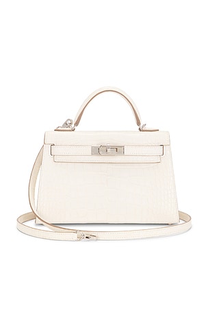 Hermes Matte Alligator Kelly 20 Sellier Handbag in White