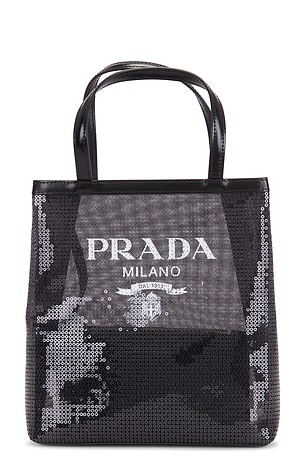 Prada Rete Paillettes Tote Bag in Black