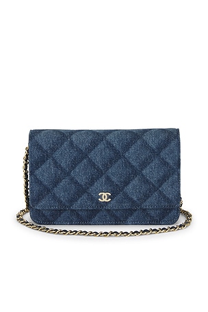 Chanel Denim Printed Wallet On Chain in Blue