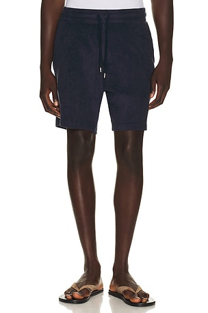 Frescobol Carioca Augusto Terry Cotton Blend Shorts in Navy