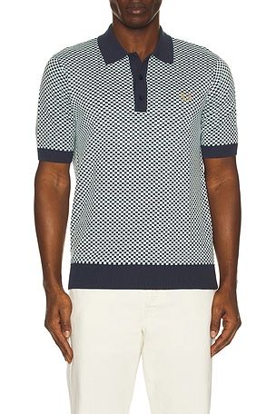 Fred Perry Chequerboard Knitted Polo Shirt in Blue