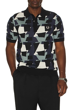 Fred Perry Fragment Jacquard Knit Polo Shirt in Black