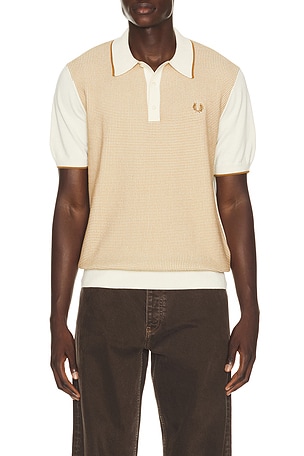 Fred Perry Tonic Waffle Knitted Polo in Cream