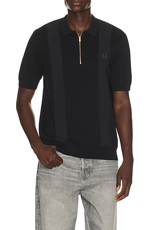 Fred Perry Panel Detail Knitted Polo in Black