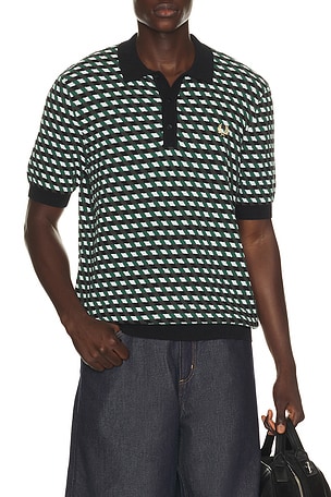 Fred Perry Geometric Knitted Polo in Blue