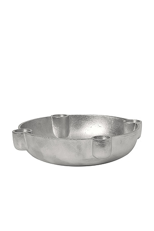 Ferm Living Bowl Medium Candle Holder in Metallic Silver