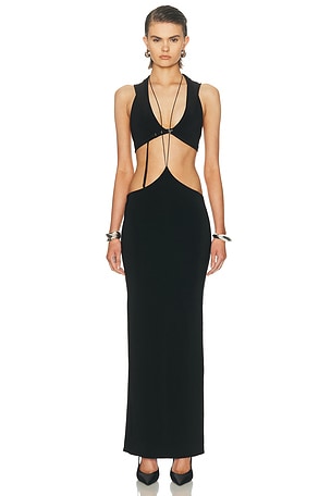 Grace Ling Logo Tag Tie Pillar Skirt in Black