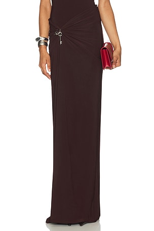 Grace Ling Relic Charms Draped Maxi Skirt in Burgundy