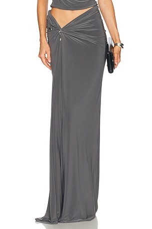Grace Ling Relic Charms Draped Maxi Skirt in Grey