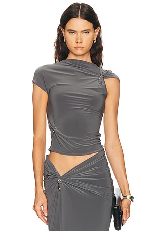 Grace Ling Relic Charms Mock Neck Top in Grey