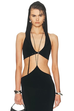 Grace Ling Belted Hood Bralette Top in Black
