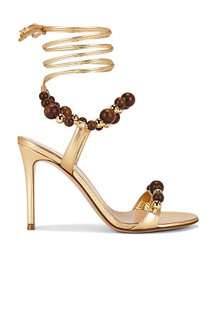 Gianvito Rossi Beaded Sandal in Metallic Gold,Brown