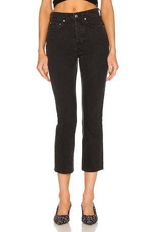 GRLFRND Karolina High Rise Straight Crop Jeans in Black