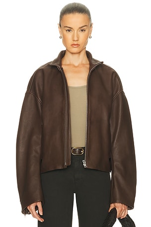 GRLFRND Romy Leather Jacket in Chocolate