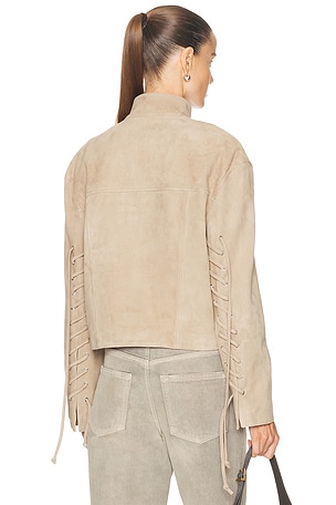 GRLFRND Annika Suede Lace Up Jacket in Beige