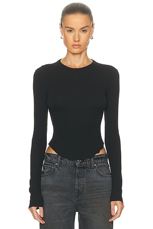 GRLFRND Scoop Hem Long Sleeve Tee in Black