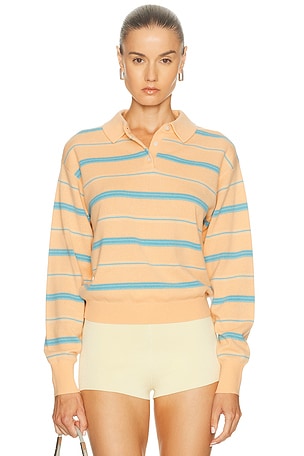 Guest In Residence Collegiate Stripe Polo Sweater in Beige