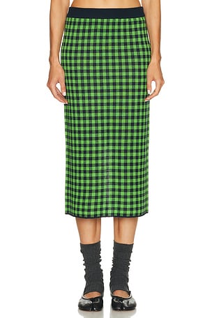Guest In Residence Gingham Long Skirt in Green