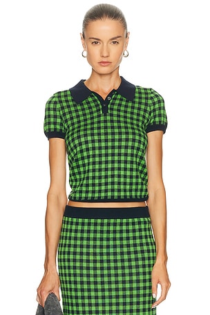 Guest In Residence Gingham Shrunken Polo Top in Green