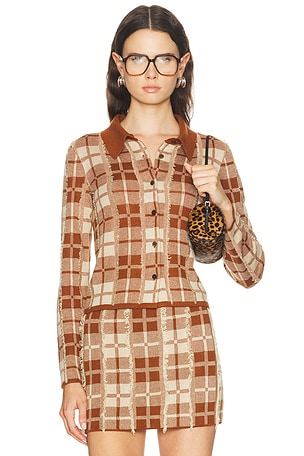 Guest In Residence Fringe Plaid Elle Shirt in Beige,Rust