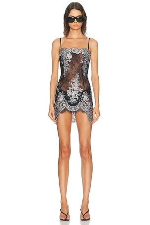 HAELO Metallic Slip Dress in Black