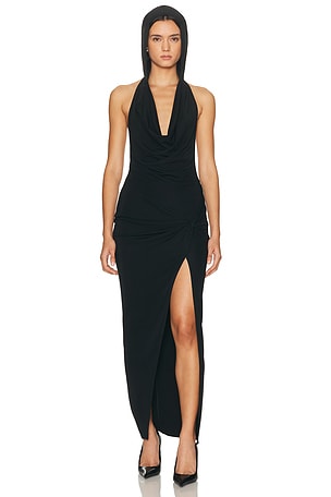 HAELO Hooded Draped Dress in Black