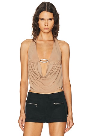 HAELO Cowl Halter Top in Taupe