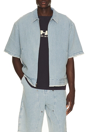 Honor The Gift Vintage Indigo Zip Front Short Sleeve in Blue
