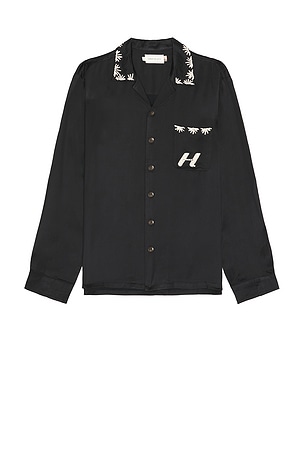 Honor The Gift Palm Stitch Long Sleeve Button Up in Black