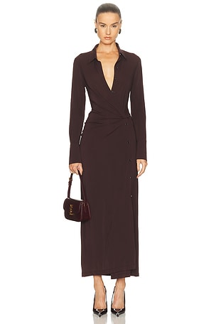 Helmut Lang Twisted Shirt Dress in Burgundy