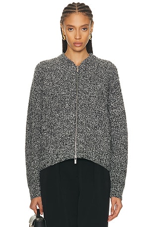Helmut Lang Marled Zip Up Sweater in Charcoal