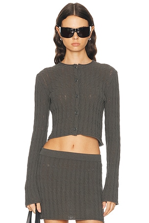 Helmut Lang Cable Crop Cardigan in Grey