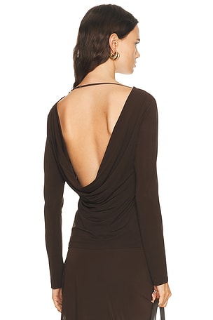 Helmut Lang Cowl Back Long Sleeve Top in Chocolate