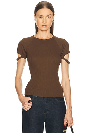 Helmut Lang Raglan Crop Crew Tee in Chocolate