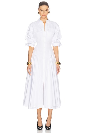 Helsa Godet Shirt Dress in White