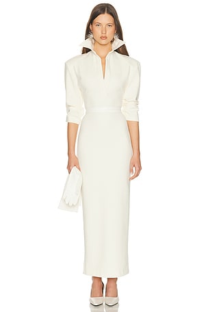 Helsa The Margaux Polo Dress in Thick Crepe in Ivory