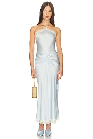 Helsa Viscose Satin Dress With Lace in Baby Blue