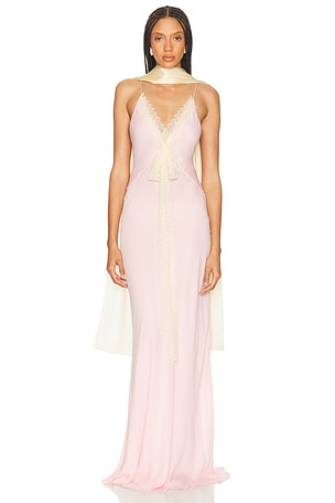 Helsa Sheer Georgette Gown With Lace in Pink