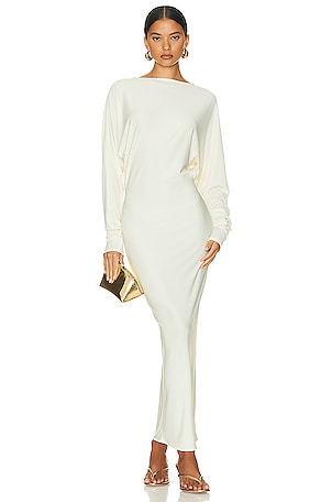 Helsa Matte Jersey Open Back Dress in Ivory