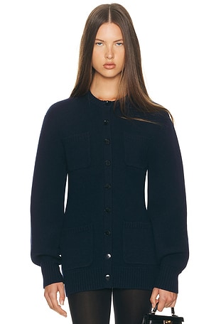 Helsa Devika Wool Cashmere Cardigan in Navy