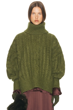 Helsa Claudiya Cable Turtleneck in Green
