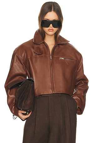 Helsa The Leather Oversized Moto Jacket in Smooth Leather in Brown