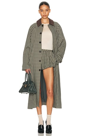 Helsa Novelty Trench in Green,Brown