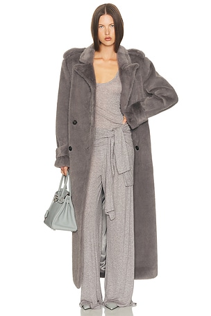 Helsa Faux Fur Long Trench in Grey