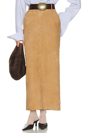 Helsa Suede Column Skirt in Tan