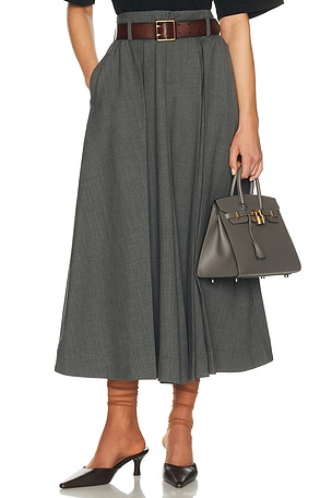 Helsa Wool Blend Pleated Skirt in Grey