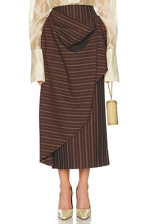 Helsa Stripe Twill Blanket Skirt in Brown