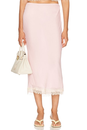 Helsa Viscose Georgette Slip Skirt With Lace in Pink